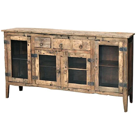 London Distressed Reclaimed Wood 3-Drawer 4-Door Jumbo Sideboard